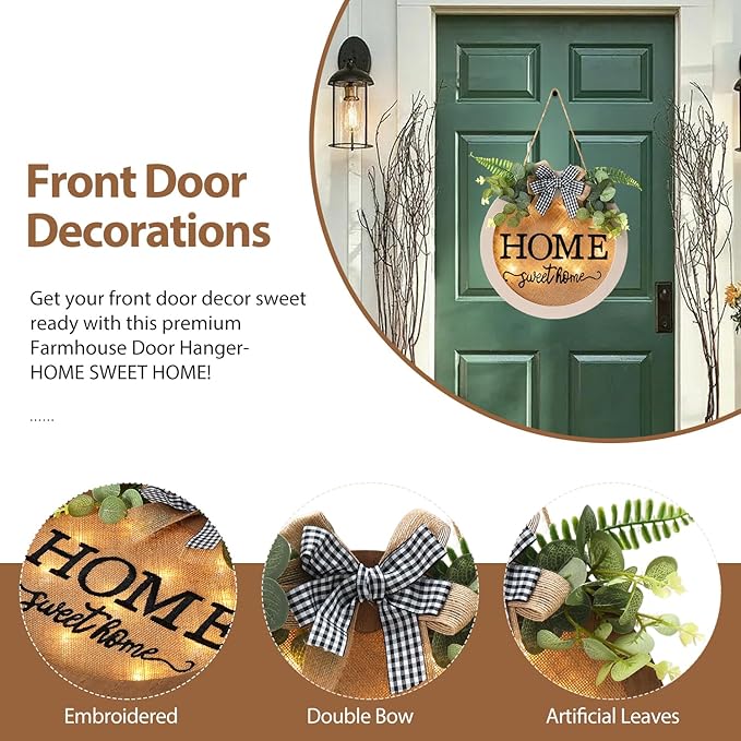 HOMCDALY Welcome Sign for Front Door, Door Wreaths for Front Door Outside, Farmhouse Welcome Wooden Door Hanger, Rustic Wall Door Sign, Seasonal Home Decorations (F-White)