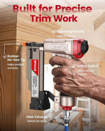 meite MP635B Pin Nailer with 6000 PCS Pin Nails (1/2", 5/8", 3/4", 1", 1-3/16", 1-3/8"), Pneumatic 23 Gauge Pin Nailer, Fits 1/2" to 1-3/8" 23 Gauge Pin Nails, Ideal for Paneling, Small Trim