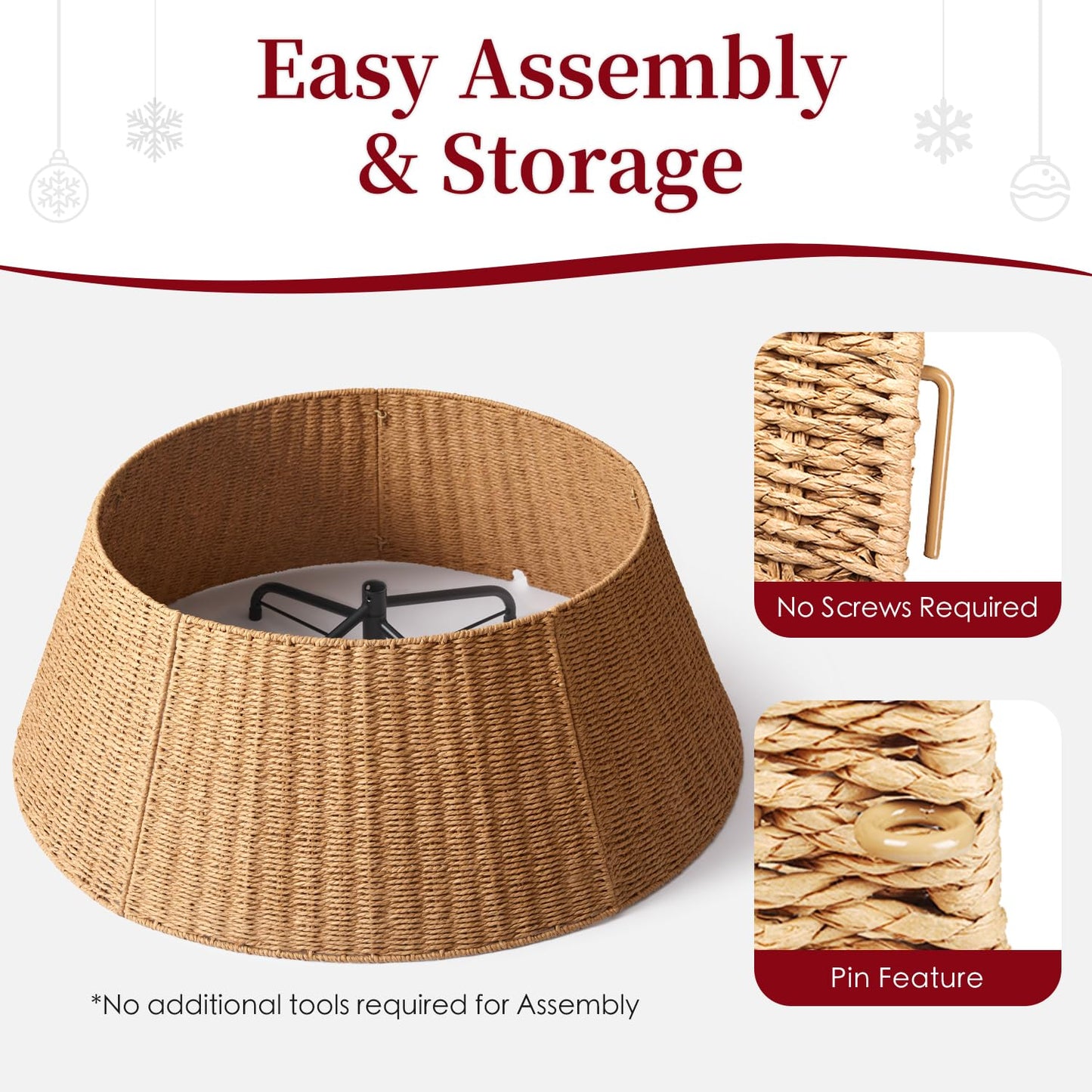 36in Extra Large Christmas Tree Collar - Wicker Woven Tree Collars for Artificial Trees - Large Rattan Rustic Farmhouse Basket for Tree Base Cover with Cord Cut-Out for 7.5ft 9ft 12ft Tree(Natural)