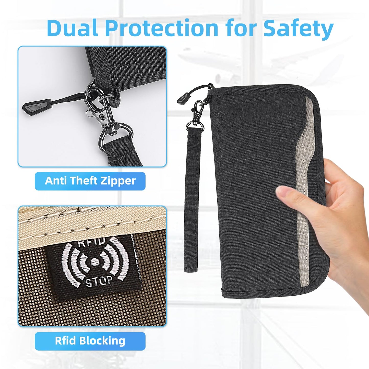 ZOPPEN Rfid Passport Holder Travel Wallet Family Documents Organizer Travel Accessories for 6 Passport, 03# Dark Grey
