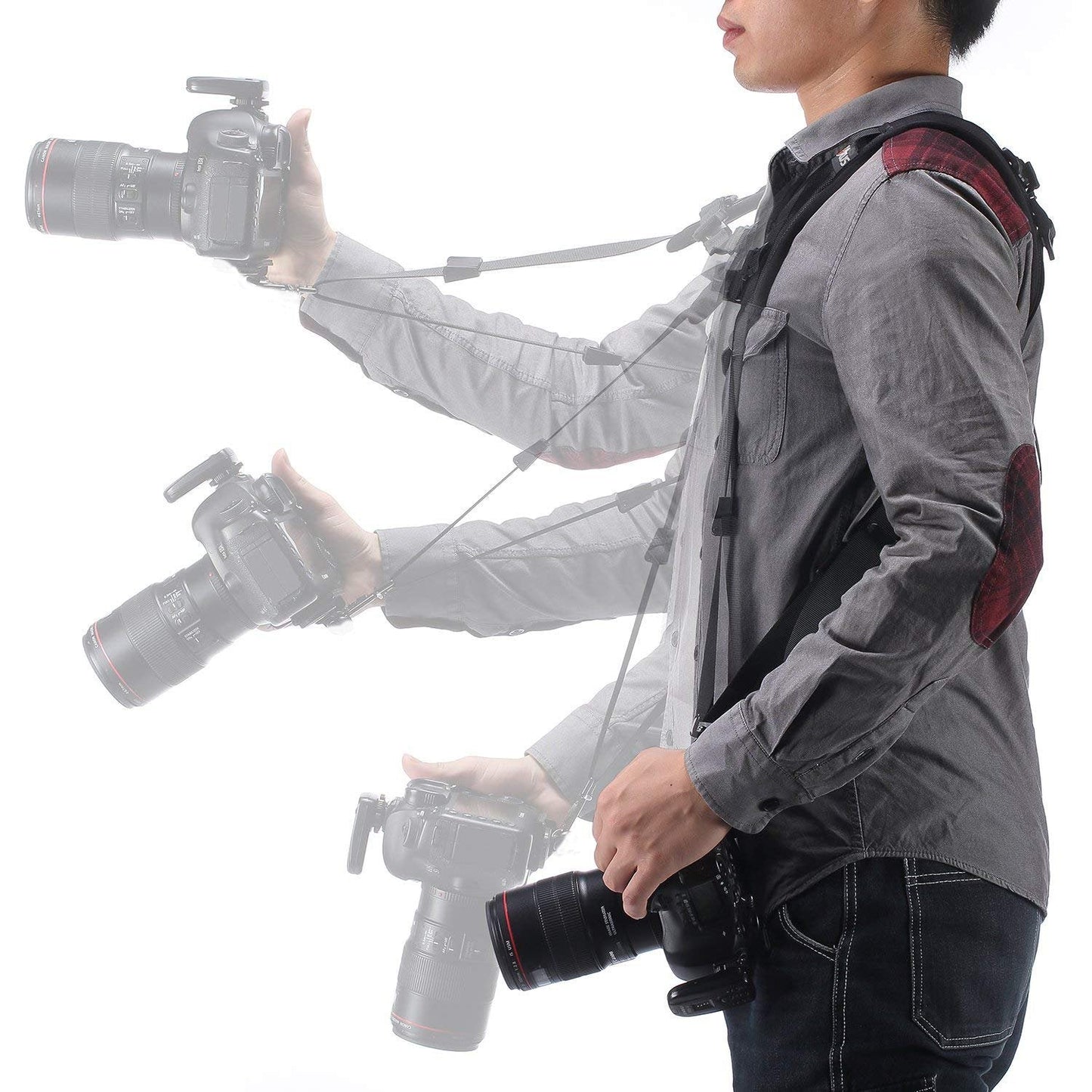 ztowoto Camera Shoulder Double Strap Harness Quick Release Adjustable Dual Camera Tether Strap with Safety Tether and Lens Cleaning Cloth for DSLR SLR Camera
