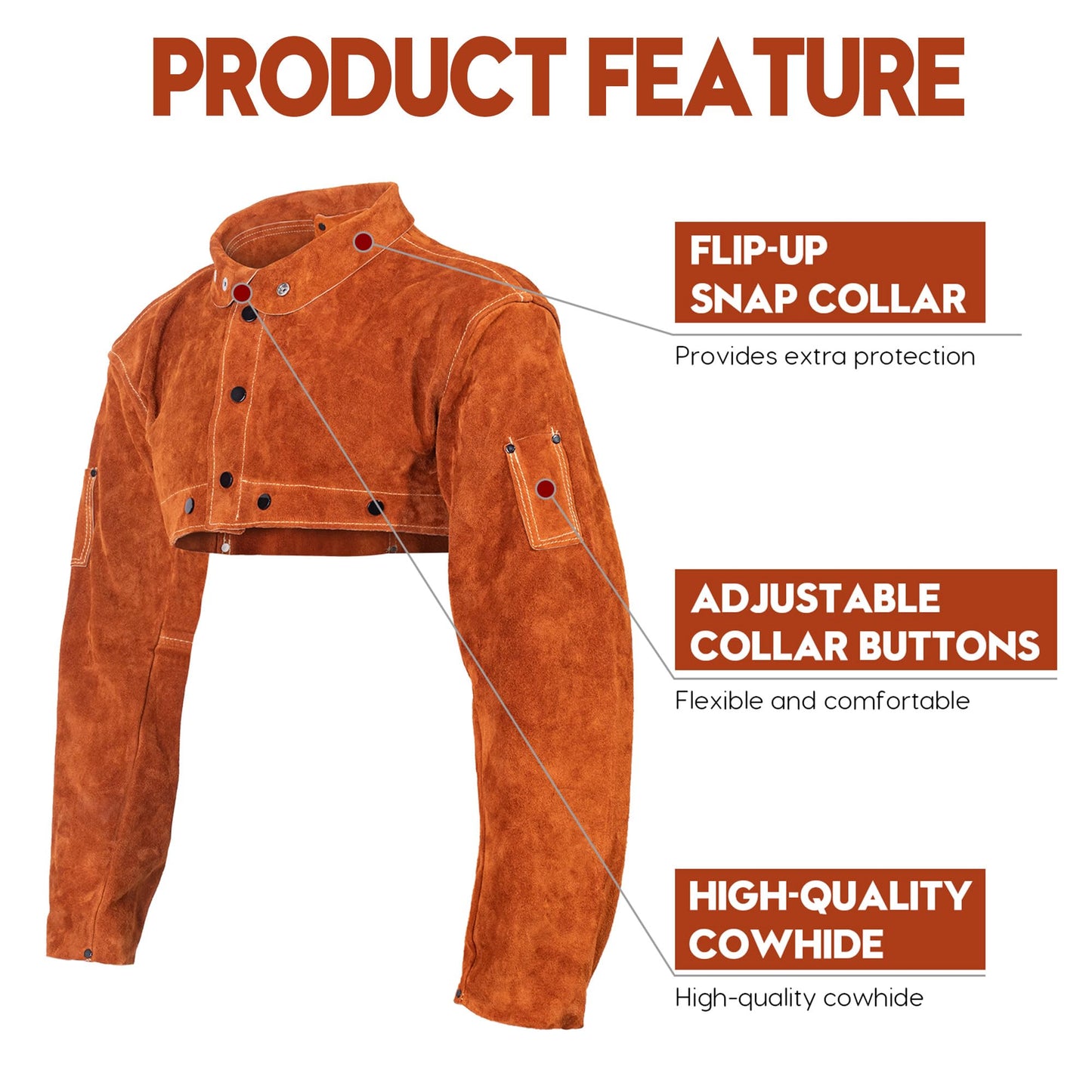 QeeLink Leather Welding Cape Sleeve - Heat Resistant Heavy Duty Leather - Adjustable Collar for Men and Women (Brown, Large)