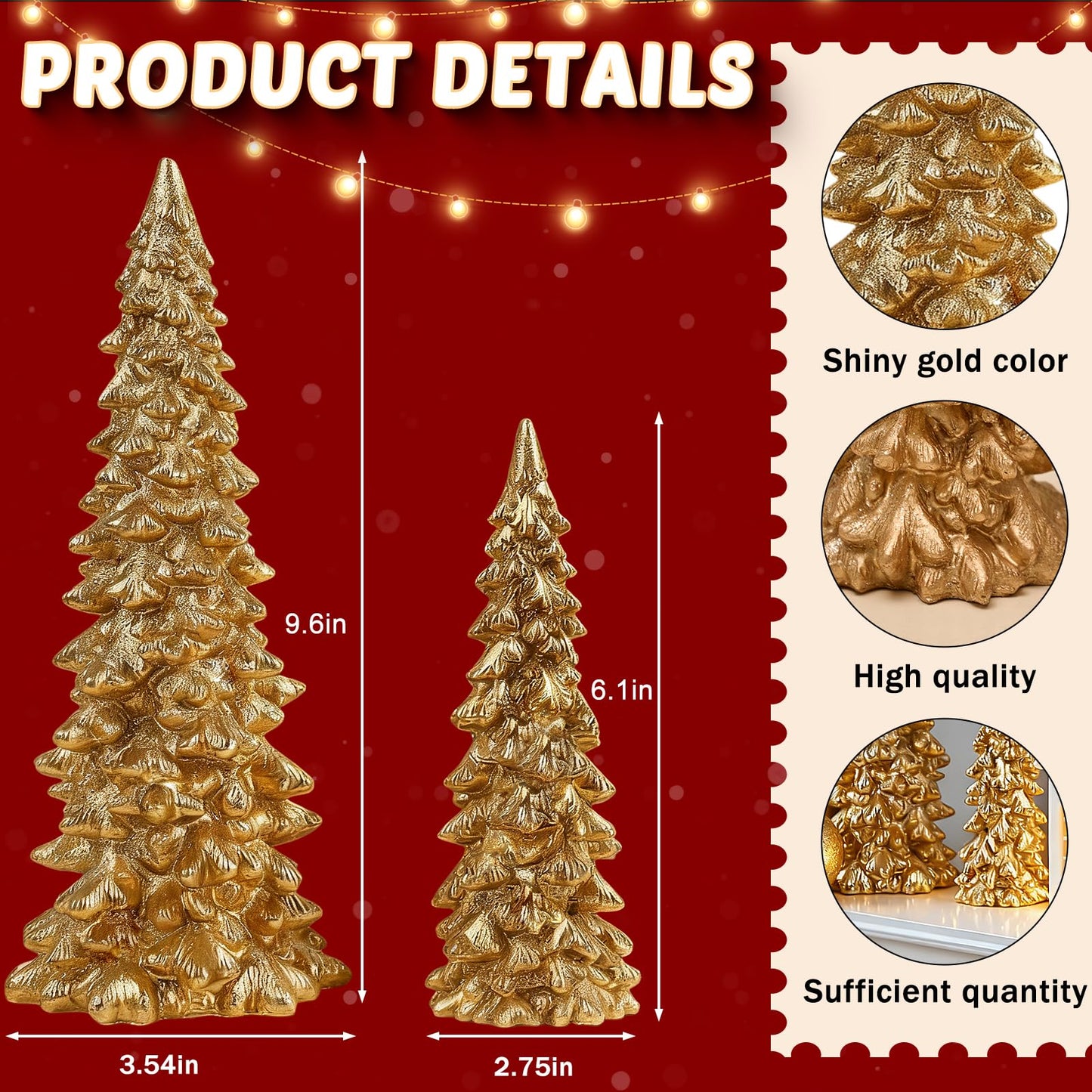 Set of 2 Gold Glitter Resin Trees,Small Pine Tree Figurines Decorative Christmas Trees Tabletop Centerpieces Decor for Christmas,Xmas,Holiday,9.6'' / 6.1''
