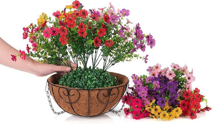 Artificial Fake Hanging Plants Flowers with Basket Outdoor Decor Faux Silk Dasiy Flower Arrangements in Pot Planter for Porch Home Indoor Patio Garden Yard Decoration
