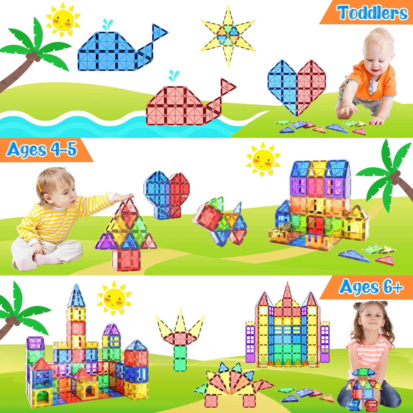 Magnetic Tiles Kids Toys STEM Magnet Toy for Toddler Magnetic Blocks Building Preschool Learning Sensory Montessori Toys for 3+ Year Old Boys and Girls, Safe Creativity Toddler Kids Toy 40PCS