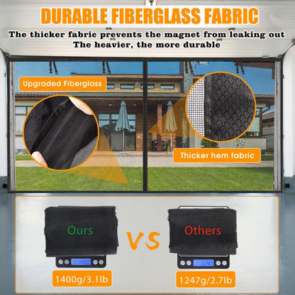 Garage Screen Doors for 1 car garage-8x8FT Fiberglass 1400g/4.1lb Durable Heavy Duty Magnetic Garage Door Screen Retractable Hands Free with 4 Roll Up Straps for Patio Workshop Home Gym Sun Room