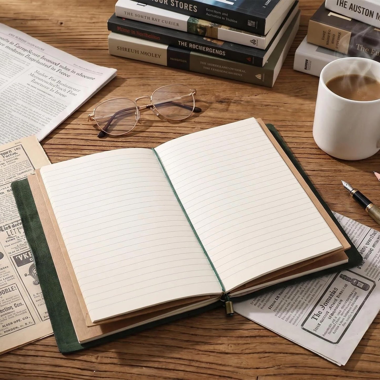 Ox Knight Refillable Leather Travelers Notebook, 8.6 x 4.7 Travel Diary for Men and Women, Genuine Leather Travel Journal with 3 Inserts Regular Travel Notebook for Writing, Sketching & Planning, Standard Size, Green