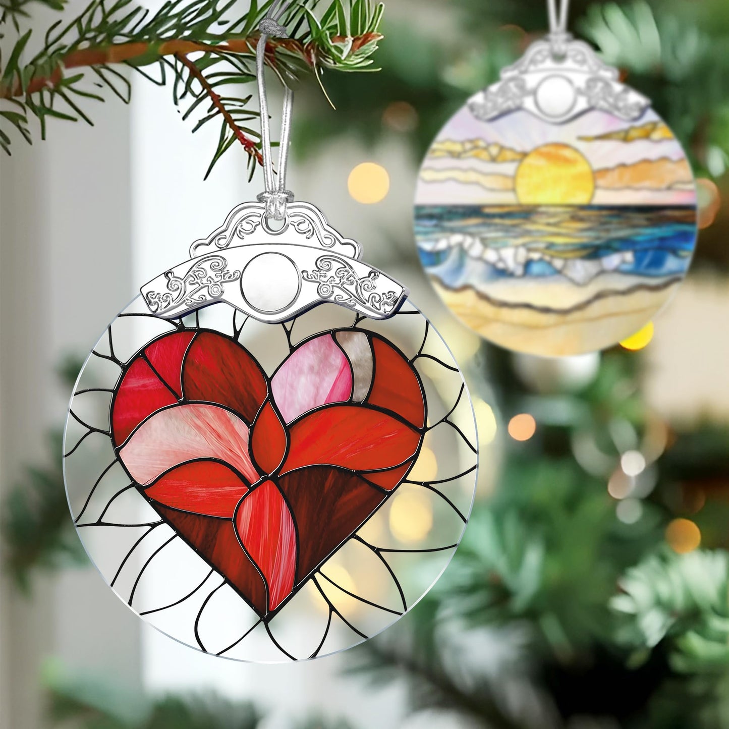 Valentine Heart Stained Glass Ornament, Christmas Ornament – Christmas Tree Decor, Holiday Decor, Stocking Stuffer, Gift Idea, Valentine's Day Gift, Gifts for Girlfriend, Lover, Couple, Wife