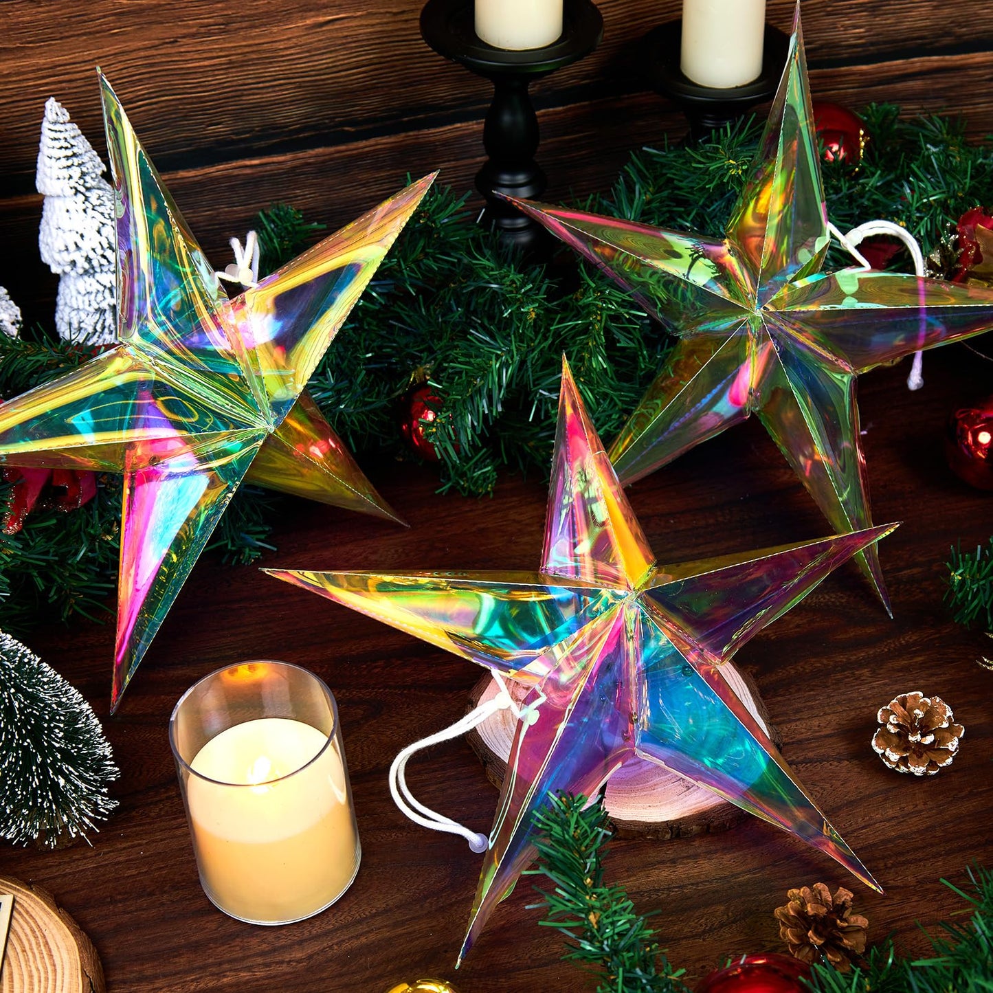 SUNBEAUTY 14 Inch 5 - Pointed Iridescent Christmas Lights Moravian Star 3D Christmas Party Decor Hanging for Wedding Birthday Showers Home Evening Party Window Decoration
