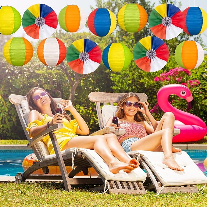 36Pcs Summer Beach Party Decorations Paper Lanterns Paper Fans - Luau Pool Hawaiian Tropical Themed Hanging Decor for Home Birthday Outdoor Indoor