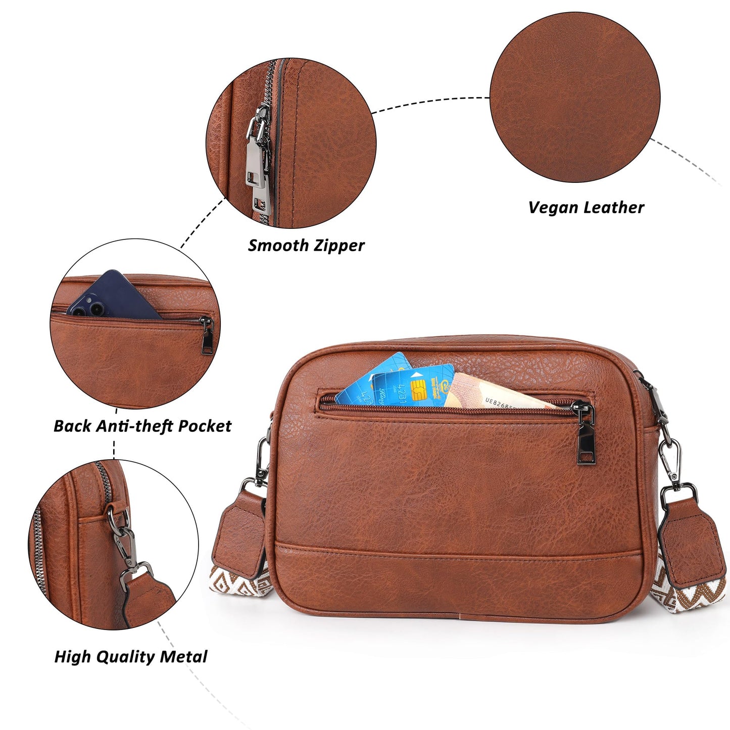 TANTOMI Crossbody Bags for Women Trendy, Shoulder Hobo Anti Theft Bags Cross body Handbags Women's Leather Purses with 8 Card Slots (Brown)