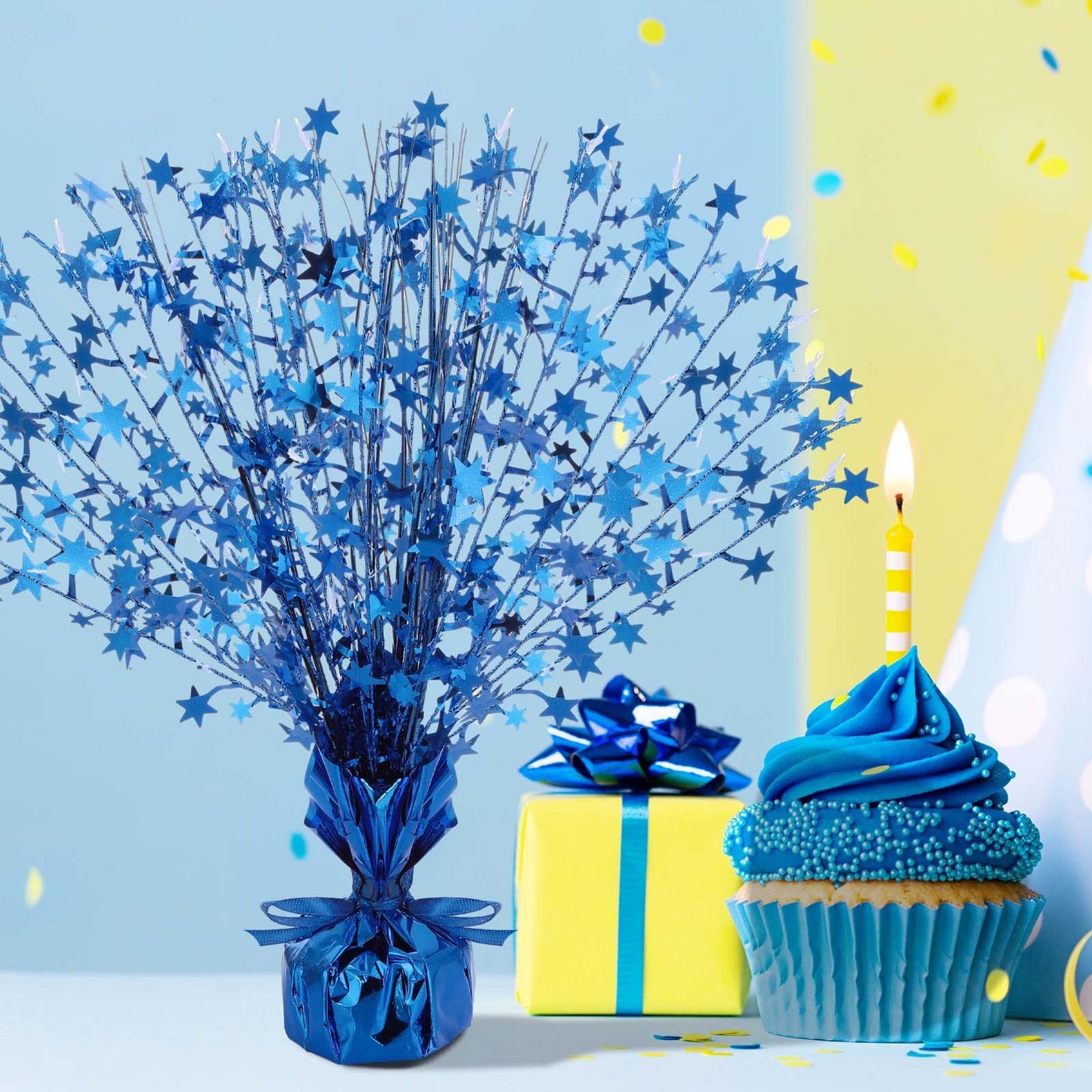 Crowye 3 Pcs Table Centerpiece for Party Blue Star Table Decoration Metallic Foil Spray Centerpiece for Birthday 4th of July 250th Anniversary Party Decorations