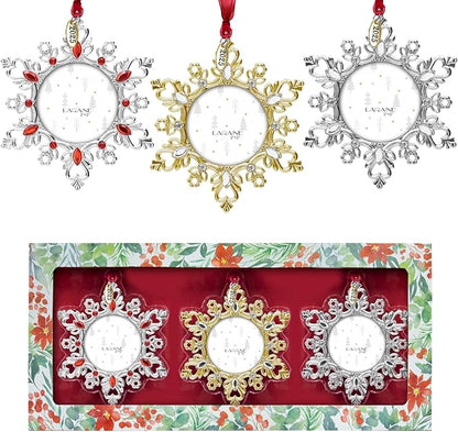 Laraine Christmas Tree Ornaments – Decorative Hanging 2025 Holiday Keepsake Gift Snowflake Pendant with 2” Photo Frame Insert for Picture of Pet (Snowflake Gift Set (2025))