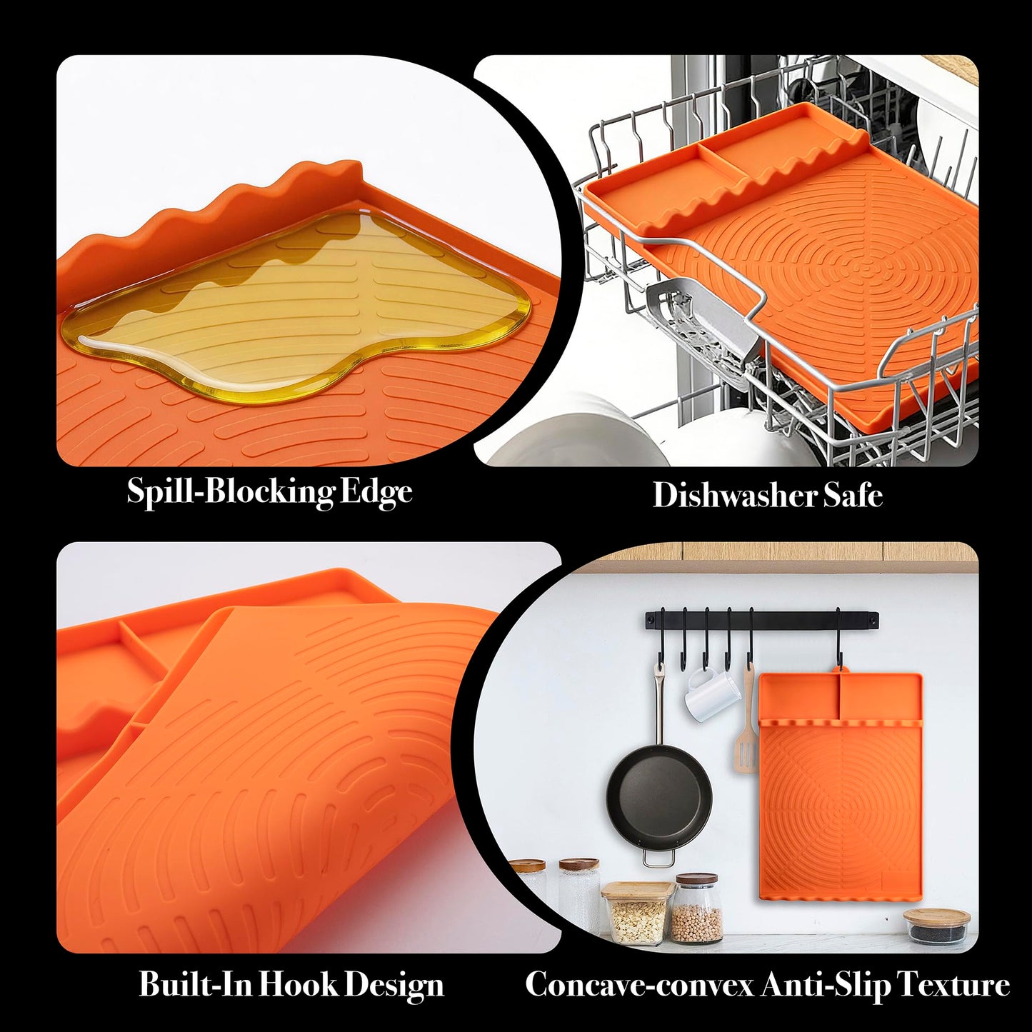 Silicone Grill Mat for Blackstone - BBQ Griddle Tools Side Mat with Drip Pad, Griddle Tools Mat for Outdoor Kitchen Countertop, BBQ Grill Accessories Gifts for Men (Orange)