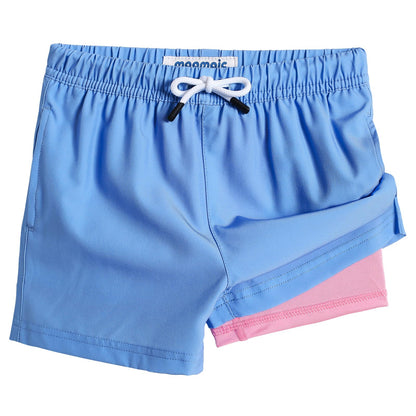 maamgic Boys Swim Trunks with Compression Liner Toddler Stretch Swim Shorts Quick Dry Swimming Trunks Boxer Brief 2 in 1 Beach Shorts Grey Blue Pink 8
