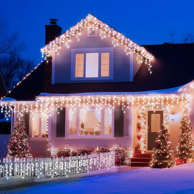 XURISEN 132ft Christmas Lights Decorations Outdoor, 1280 LED 8 Modes Fairy Lights with 240 Drops,Plug in Waterproof Timer Memory Function for Christmas Holiday Wedding Party Decorations(Cool White)
