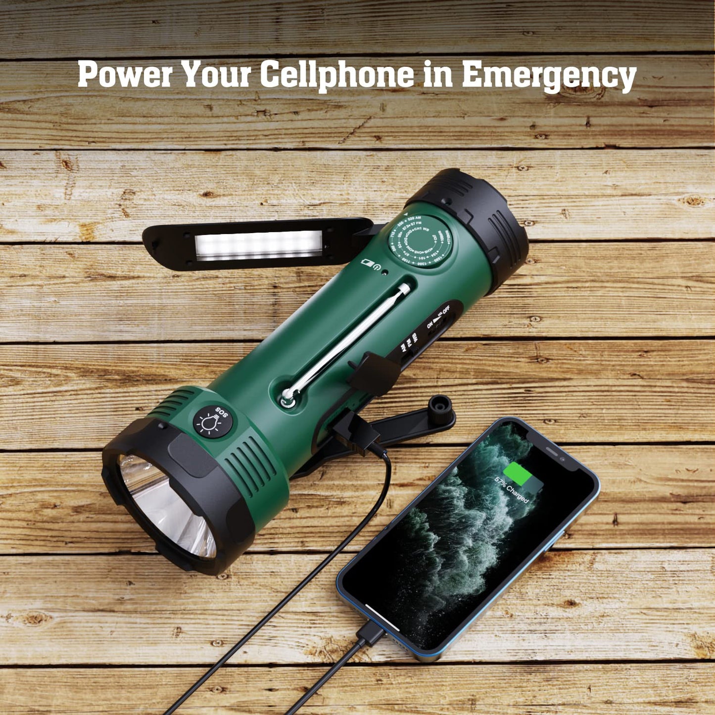 Emergency Radio with 5-Mode LED Flashlight, Solar Hand Crank NOAA Weather Radio, Portable AM FM Battery Operated Radio with Phone Charger, Reading Lamp & SOS Alarm for Home, Camping, Outdoor Survival