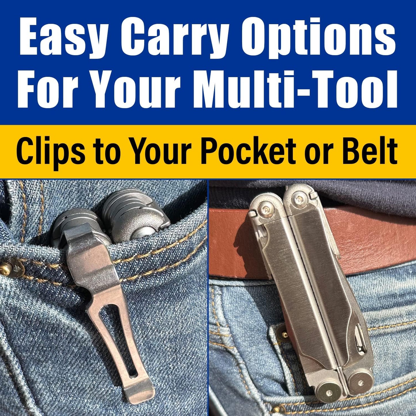 [2-Pack] 2 Quick Release Pocket Clips + 2 Lanyard Rings Compatible With Leatherman Wave & Charge MultiTools - Stainless Steel Deep Carry Pocket Clip Won't Bend or Snap - Install or Replace In Seconds
