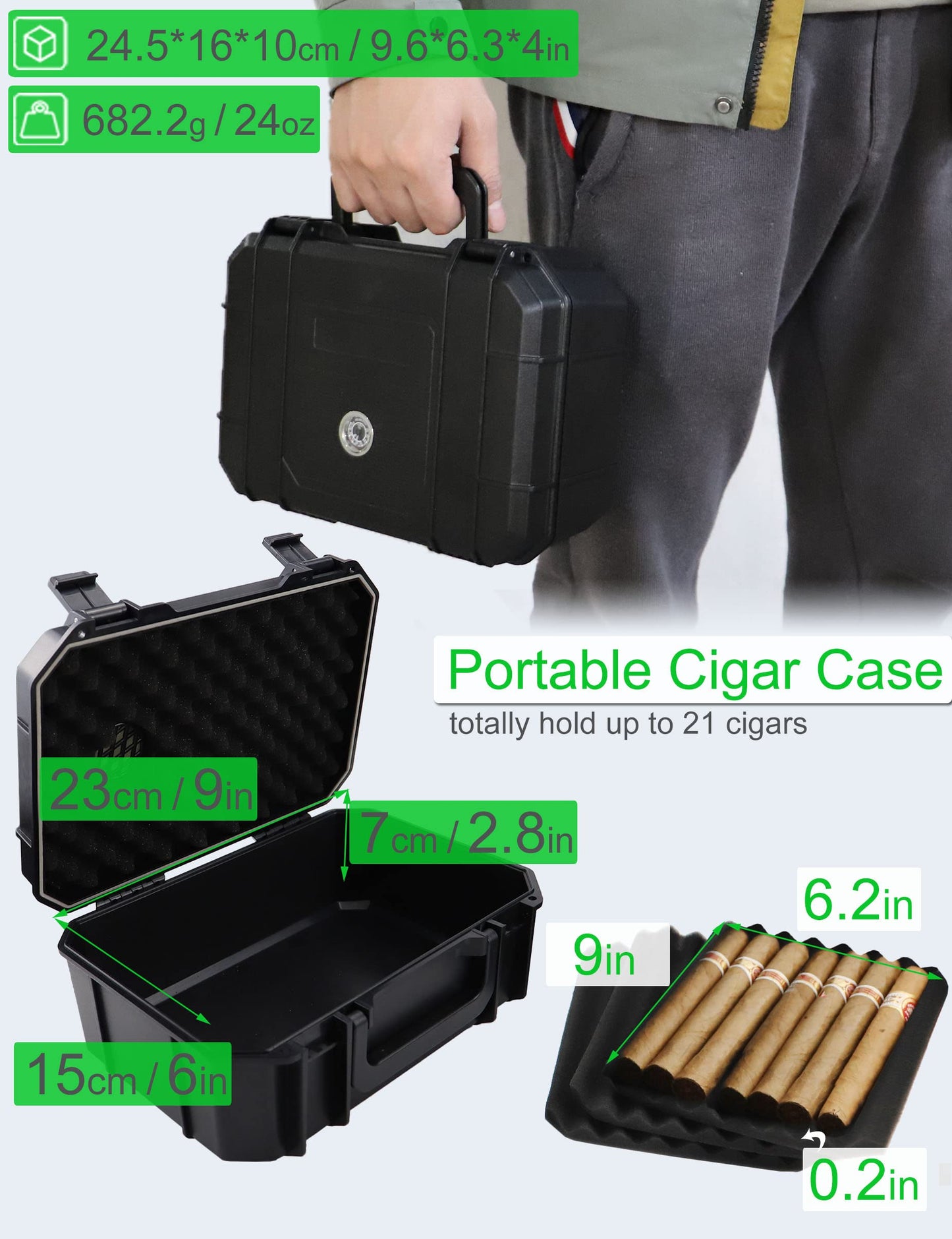 Tnqhuq Travel Humidor for Cigars Cigar Holder Case Portable Humidors for Cigars Travel Cigar Carrying Case for Men & Women (Holds Up To 21 Cigars)