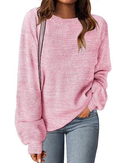 MEROKEETY Women's 2025 Fall Winter Oversized Pullover Sweater Trendy Crew Neck Long Sleeve Heathered Knit Jumper Tops