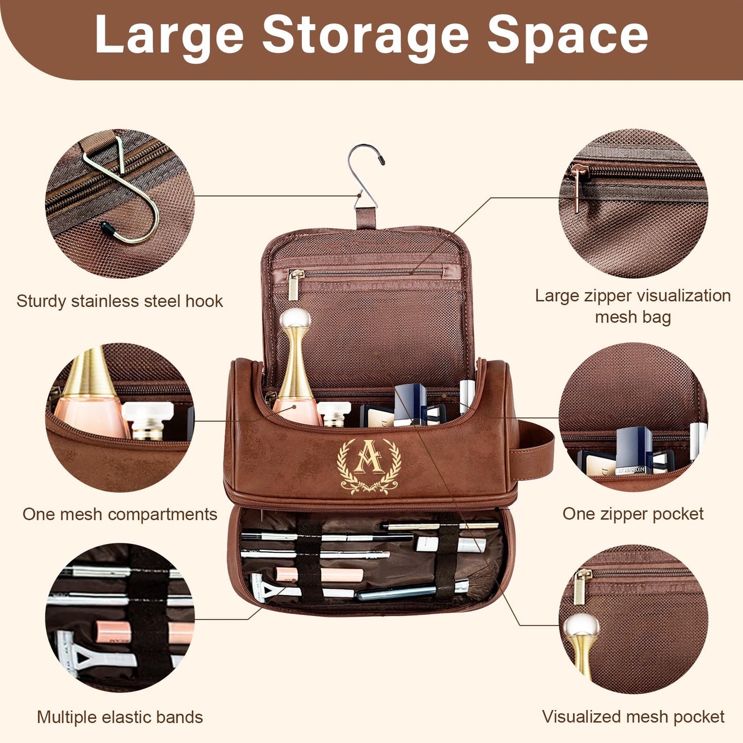 Groomsmen Gifts for Men Travel Toiletry Bag, Personalized Leather Toiletry Bag with Handle & Hook, Water Resistant Shaving Kit Bag for Wedding Party Bachelor Party Favors Bestman Gifts(T)