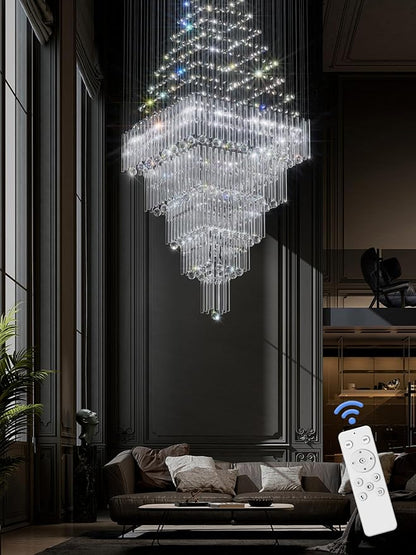 D40''X H80'' Extra Large Chandeliers for High Ceilings Crystal Raindrop Gold Chandeliers Large Villa Chandelier Entrance Foyer Square Ceiling Light LED Dimmable 2700K-6000K 16 led bulbs include