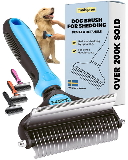 MalsiPree Dog Brush for Shedding - 2 in 1 Undercoat Rake Deshedding Tool for Medium to Large Double-Coated Dog Grooming - Pet Dematting Comb - Pet Deshedder (Blue)