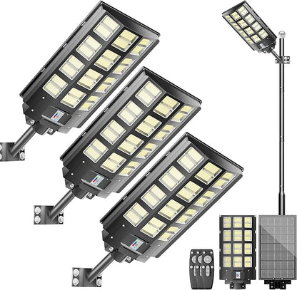 3-Pack 8000W Solar Street Light-240000LM IP67 Waterproof, Dusk to Dawn, Solar Street Lights Outdoor, with Motion Sensor Remote Control,Wide Angle Lamp for Parking lot Lights