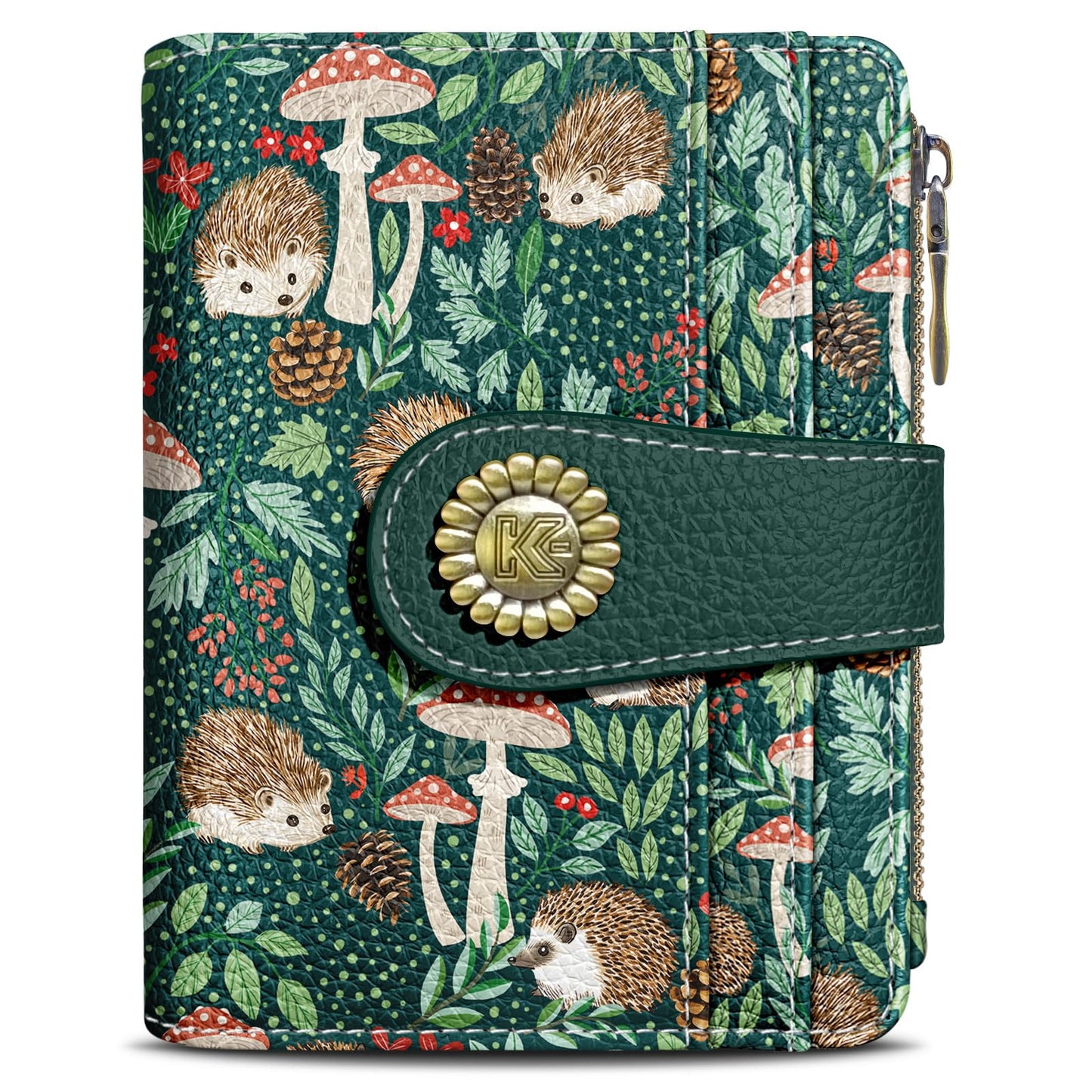 Kelvoris Cute Hedgehog Small Rfid Women Wallet Bifold Zipper Coin Pocket PU Leather Compact Cash Credit Card Holder Travel Wallet for Female Ladies Teen Girls 1 ID Window 10 Card Slots
