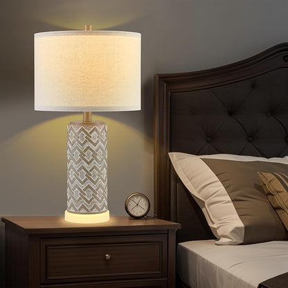 Kyrid Farmhouse Table Lamps Set of 2 with Night Light, Rustic Nightstand Lamps for Living Room and Bedroom (Bulbs Included)