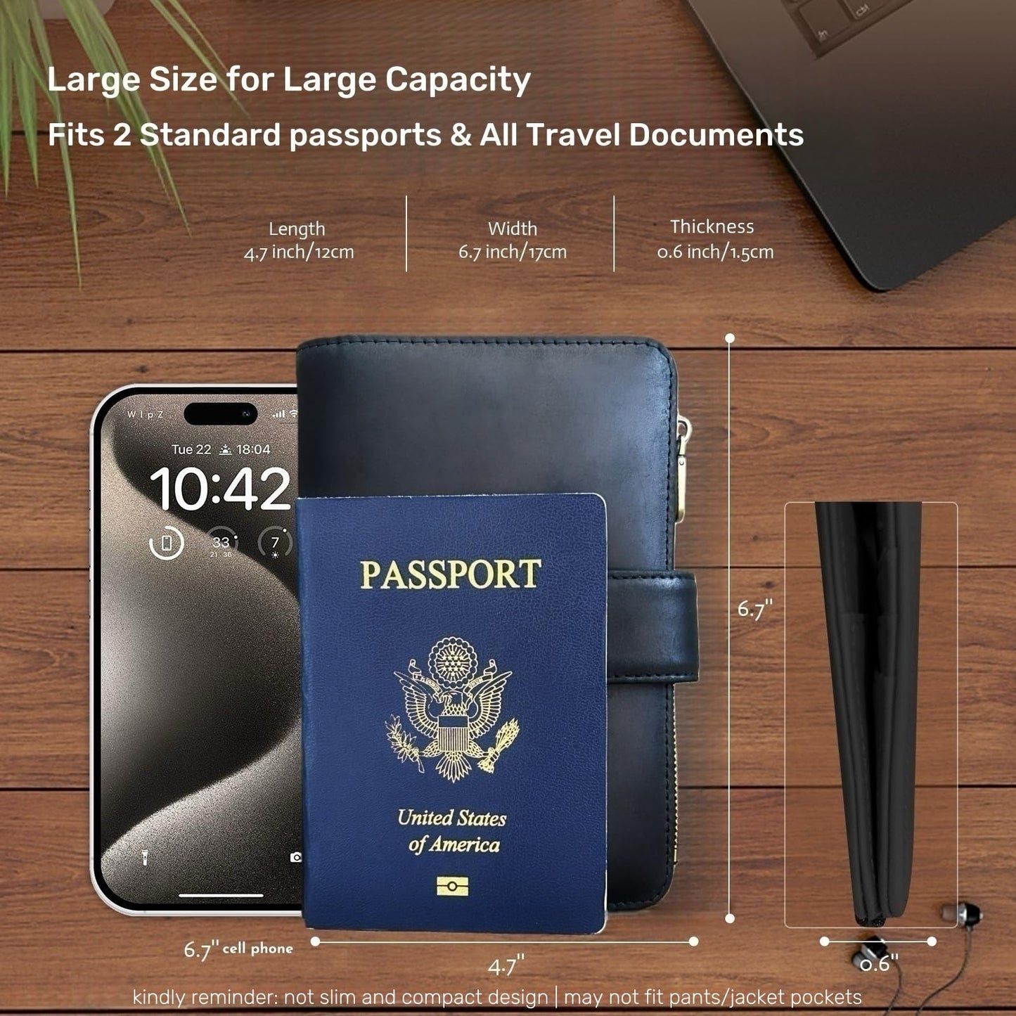 Genuine Leather Passport Wallet, RFID Blocking Passport Holder with Tracker Slot, All in One Travel Wallet for Women/Men, Secure Passport Cover Case for Airport Essentials (Black)