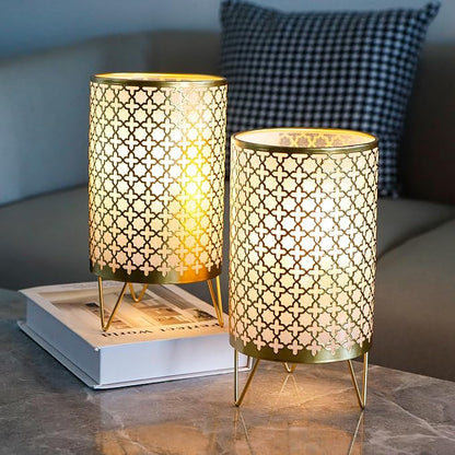 TRIROCKS Set of 2 Battery Operated Lamp 9'' High Cordless Table Lamp Battery Powered Lanterns with 6H Timer for Home Living Room Weddings Parties Patio Events Outdoors Indoors Shelf(Gold)