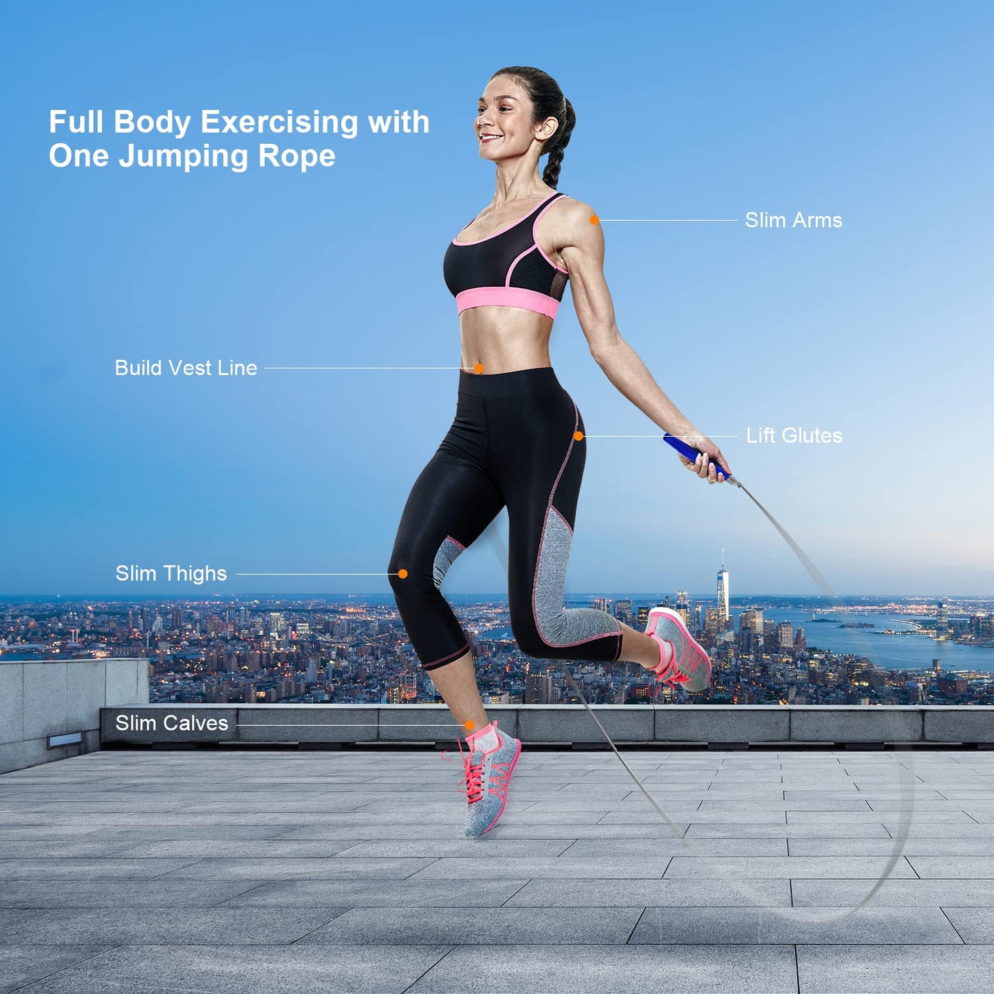 Jump Rope, High Speed Weighted Jump Rope - Premium Quality Tangle-Free - Self-Locking Screw-Free Design - Jump Ropes for Fitness - Skipping Rope for Workout Fitness, Crossfit & Home Exercises (Blue)
