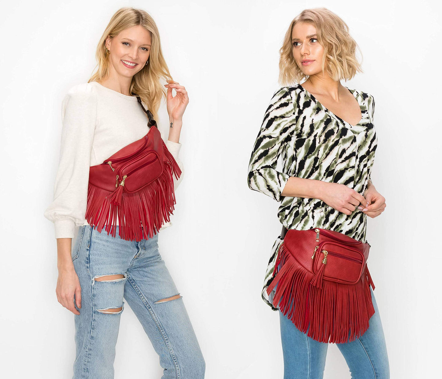 Solene Fringe Waist bag for women with Multi Zipper Pockets - (KL088, Coffee)