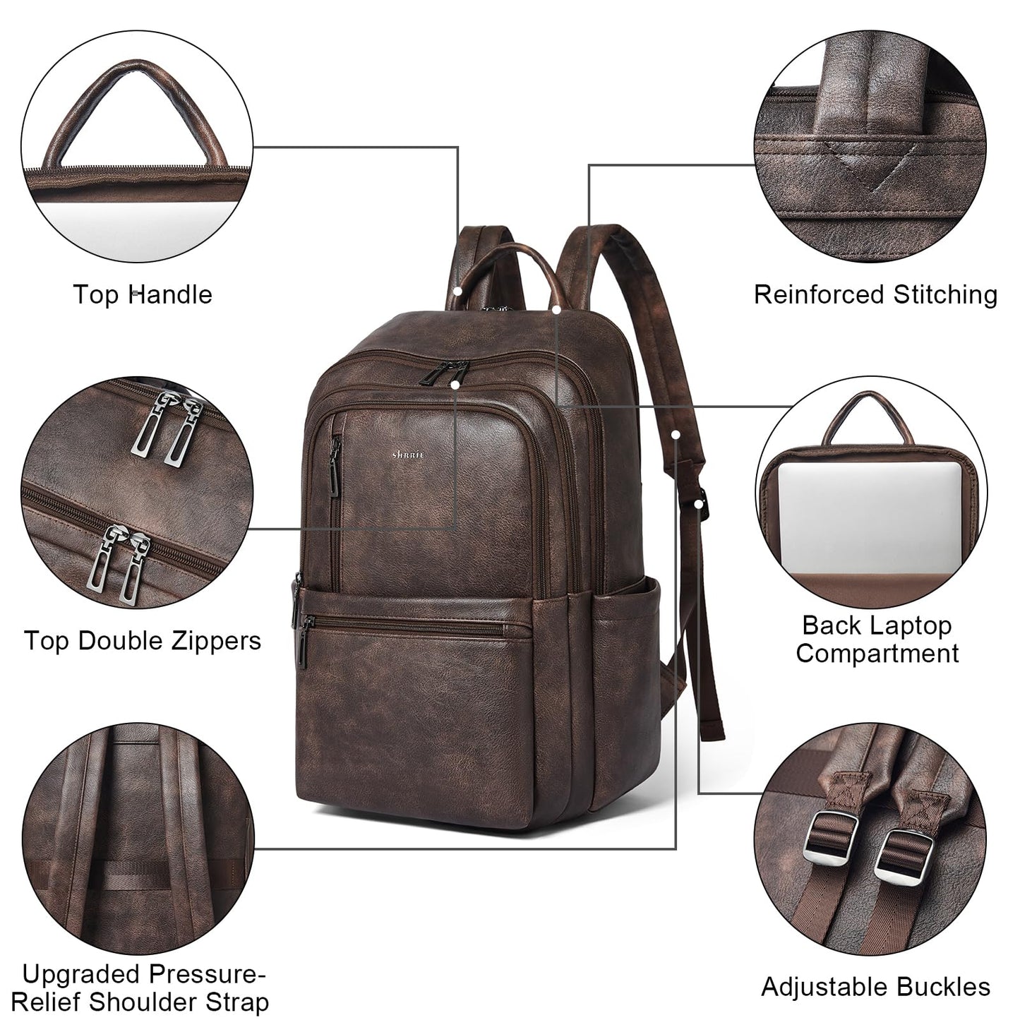 Shrrie Leather 17 inch Laptop Backpack for Women, Large Travel Backpack Purse for Casual Daypack College Work Bag