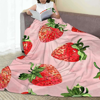 Throw Blanket, Cute Strawberry Blanket Fruit Throw Blankets for Bed Kids Adults, Lightweight Cozy Blanket for Living Room, Bedroom 50"x60"