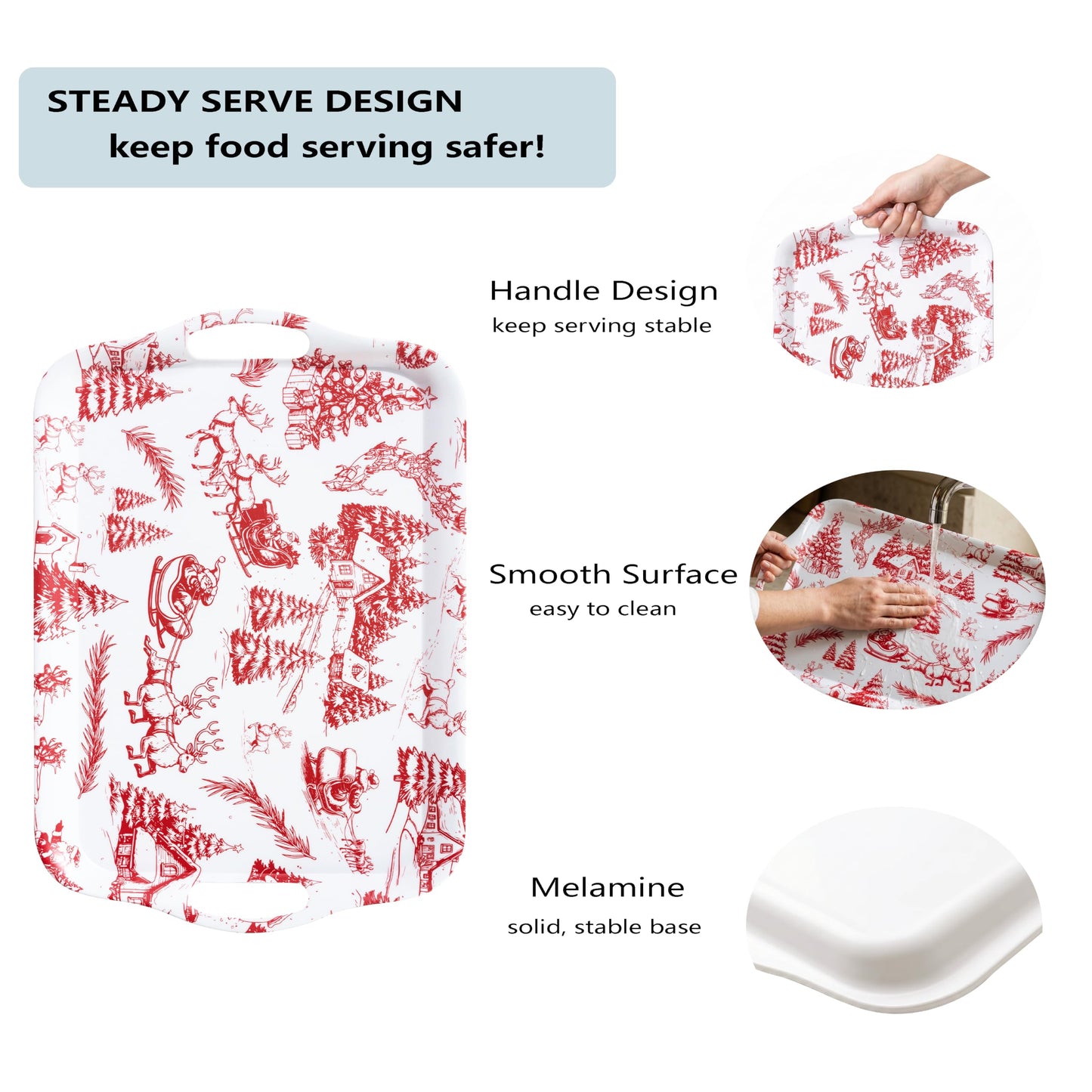 ONEderful 2-Pack Christmas Serving Trays – 18x13 Inches Winter Wonderland Handled Platters, Large Holiday Trays for Christmas Parties, Buffets & Family Gatherings (Christmas Color Scheme)