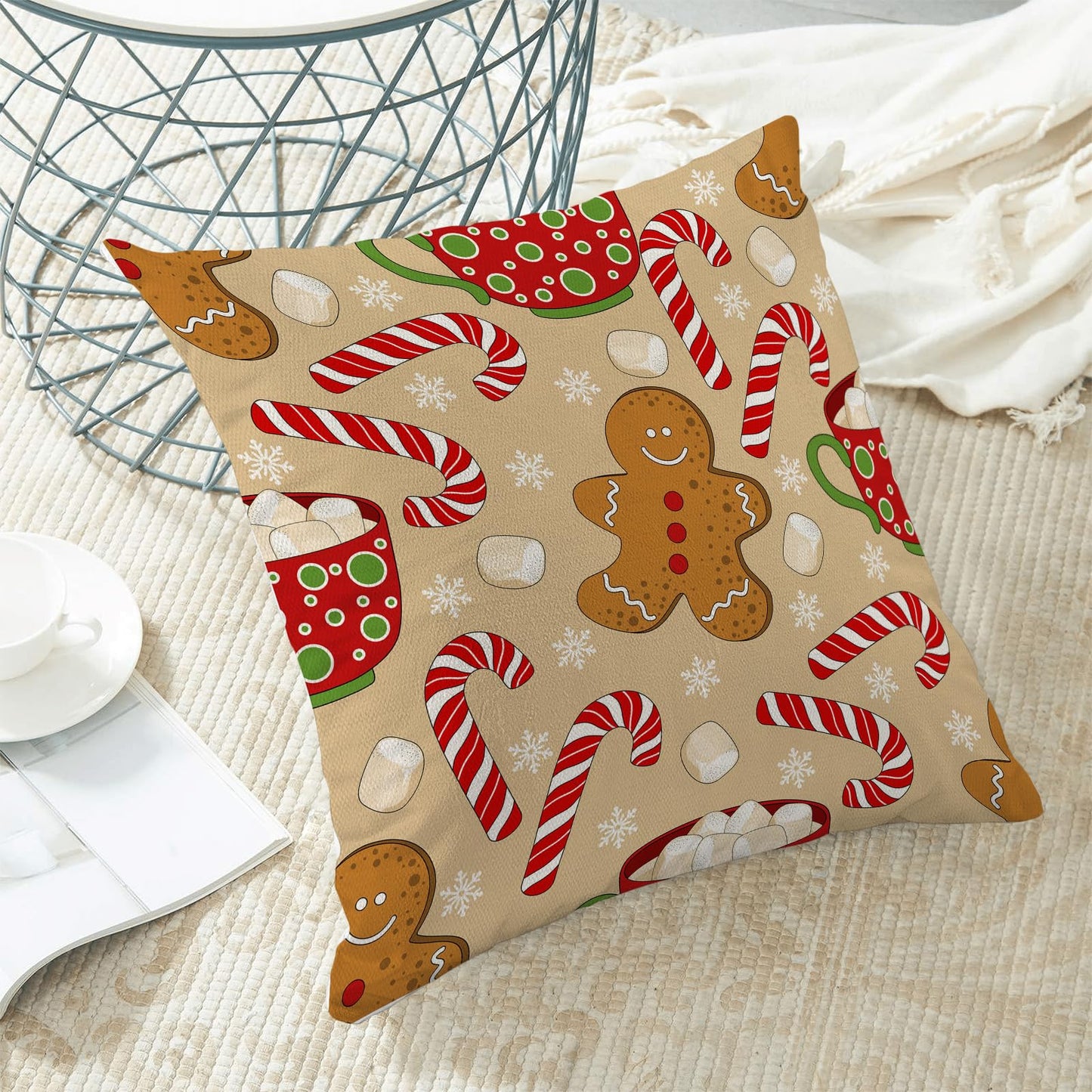 AEIOAE Christmas Pillow Covers 18x18 Inch Set of 2 Gingerbread Man Candy Cane Throw Pillowscase,Snowflake Xmas Holiday Outdoor Decorative Farmhouse Winter Decor Cushion Covers for Home Sofa Bed