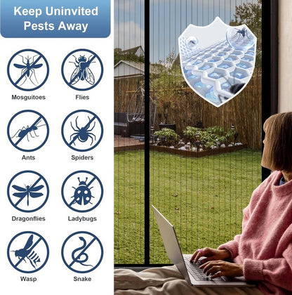 METAONLY Magnetic Screen Door Mesh, Works for Patio, Sliding Door, Keeps Bug Mosquito Out, Fresh Air Flow, Fits 36" x 82" Door - Curtain Size 38" x 83", Black