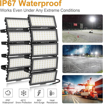1000W LED Stadium Light Outdoor,130000LM 500W Stadium Lights 2 Pack,6500K Daylight Super Bright Commercial Area Lighting,IP67 Waterproof Adjustable Bracket Arena Lights for Sports Fields,Court