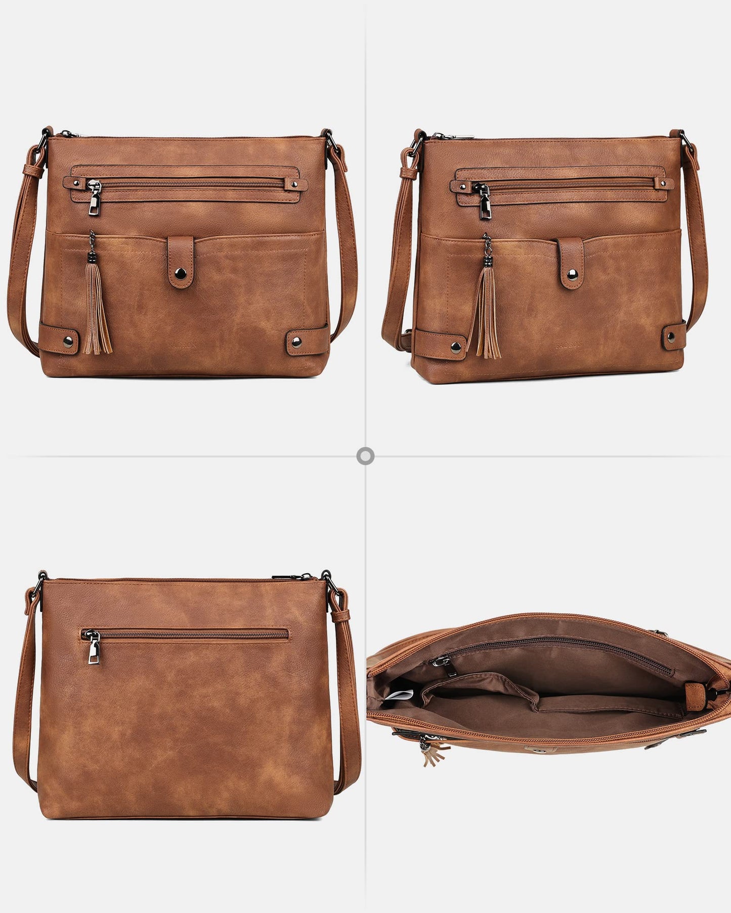 FADEON Large Crossbody Bags Purses for Women Crossbody Bag, Designer Faux Leather Cross Body Purse Multi Pocket Shoulder Bag Brown