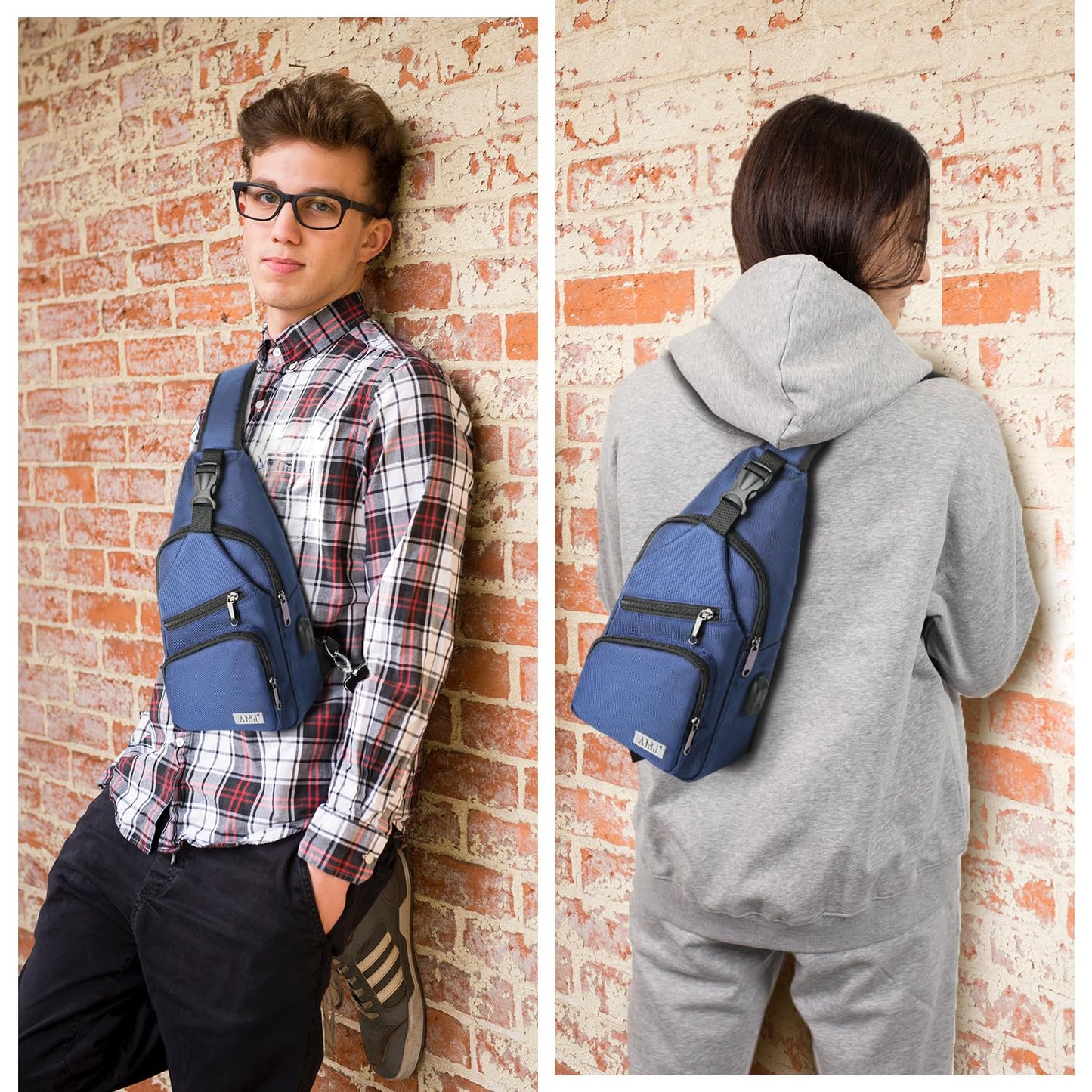 AMJ Crossbody Sling Bag Men Women, Casual Shoulder Backpack, Chest Daypack Satchel for Hiking Travel