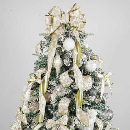 MEEDEE Ivory Velvet Ribbon with Gold Back 2.5 inch 10 Yards Double Sided Christmas Wired Ribbon for Christmas Tree Decoration, Baskets, Wreaths, Holiday Projects, Wedding Decor and Accents