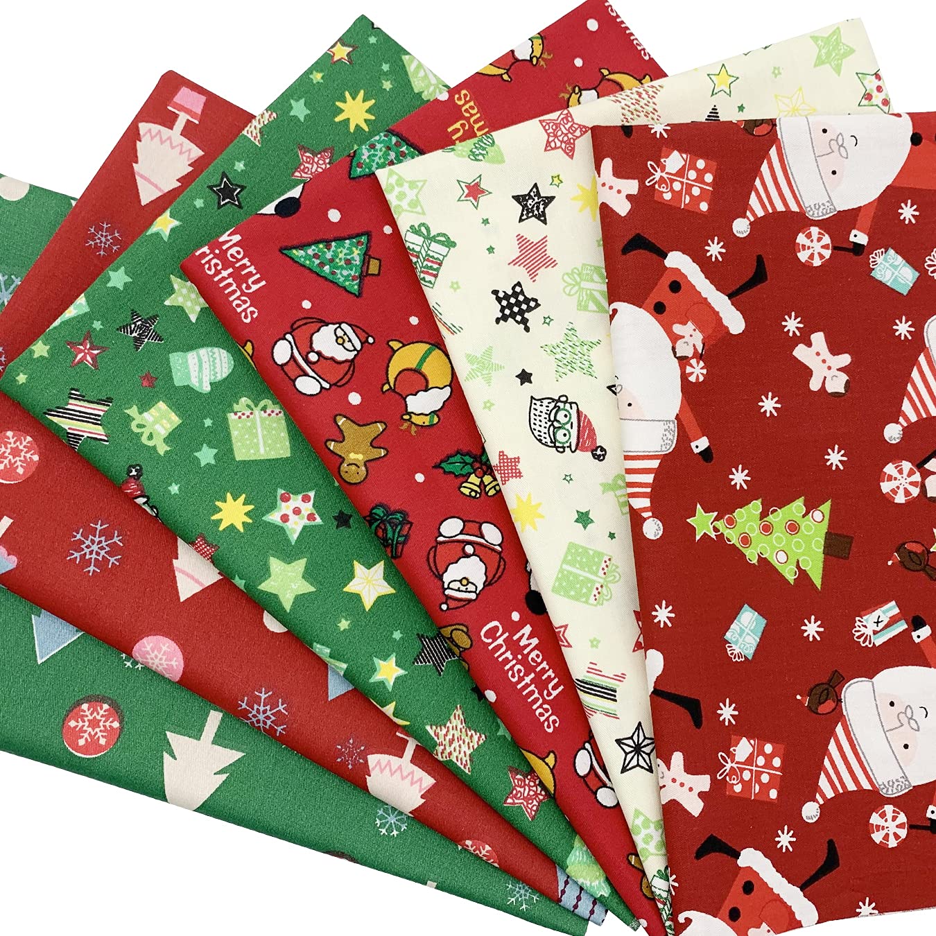 aufodara 6 Pieces Christmas Fabric Fat Quarters 19.7x19.7inch Cotton Quilting Fabric Bundles for DIY Christmas Sewing Patchwork (19.7x19.7inch - 6pcs, Christmas Patterns)