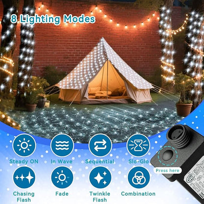 LitHome 14.8FT x 5FT Christmas Net Lights, 300 LED Cool White Net Lights Outdoor Mesh Light Connectable Waterproof, 8 Modes Large Mesh Light Green Wire Plug in for Bushes Xmas Yard Garden Party Decor