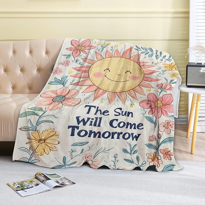 Retro Sun Fleece Blanket - 50x60in Cute Cheerful Floral Vintage Throw Blankets,Soft Cozy Lightweight, Ideal for Living Room Home Decor and Kids Women Girls Gifts