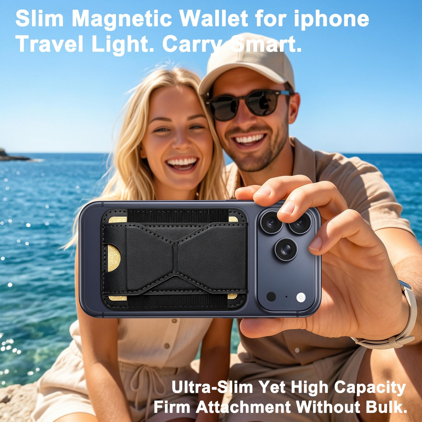 JIKAMO for MagSafe Wallet, Slim Magnetic Wallet for iPhone Magnetic Card Holder, Mag Safe Wallets with Phone Stand fits 5 Cards MagSafe Case iPhone 17/16/15/14/13/12 Series, Minimalist RFID, Black