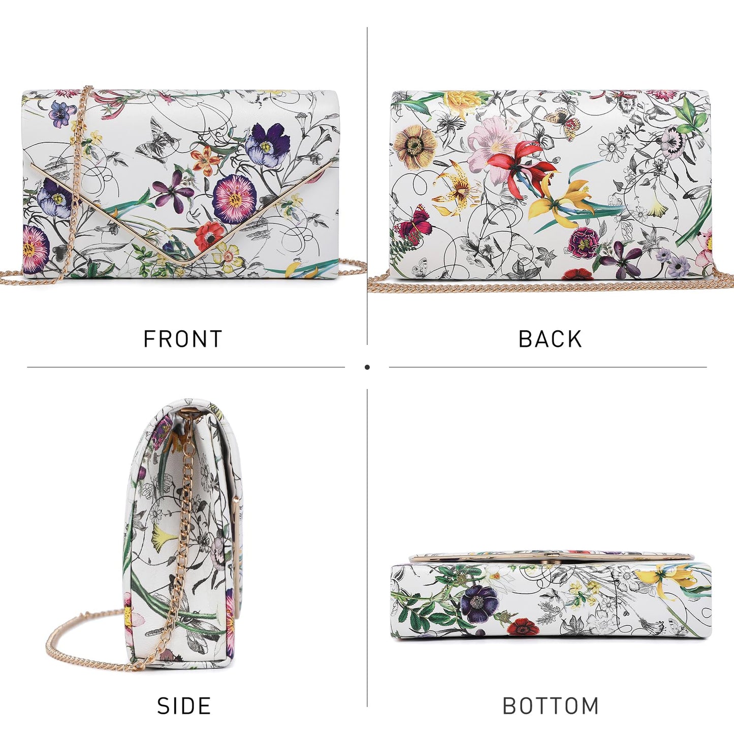 Dasein Women's Evening Clutch Bags Formal Party Clutches Wedding Purses Cocktail Prom Clutches (White Floral)