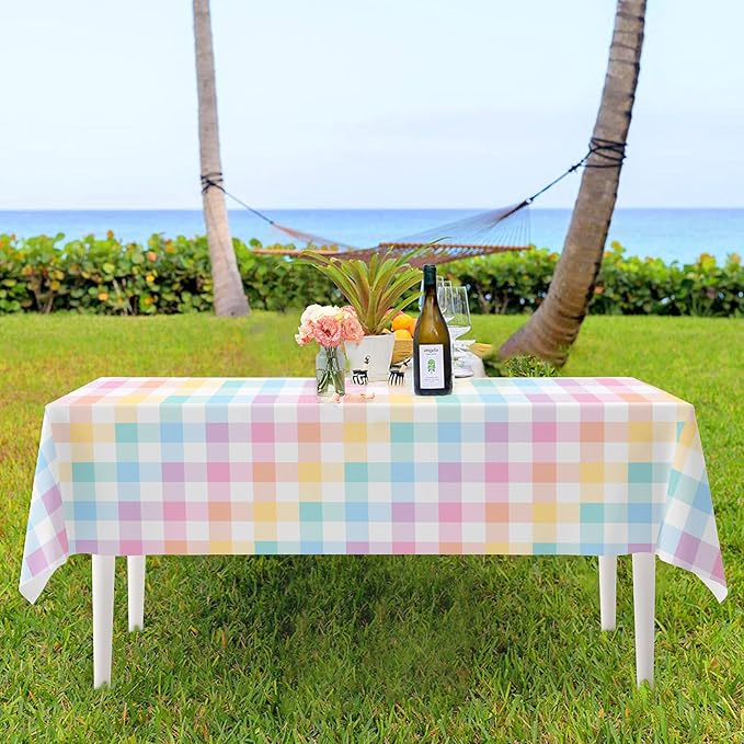 Pastel Tablecloths 54"x108" Gradient Colorful Checkered Rainbow Fabric Table Cover for Easter Birthday Bachelorette Engagement Wedding Bridal Shower Macaron Theme Outdoor Picnic Party Supplies