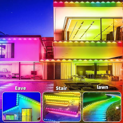 82FT Permanent Outdoor RGB Light,IP67 Waterproof Smart LED Eaves Light with App/Remote Control,for Christmas and All Holiday Decor,Daily and Accent Lighting,House Roof and Garden Lighting